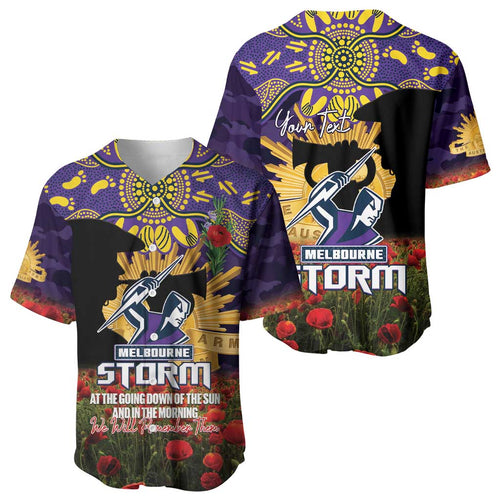 Personalised Melbourne Storm Rugby ANZAC Day Baseball Jersey Last Post Poppy We Will Remember Them