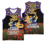Personalised Melbourne Storm Rugby ANZAC Day Basketball Jersey Last Post Poppy We Will Remember Them