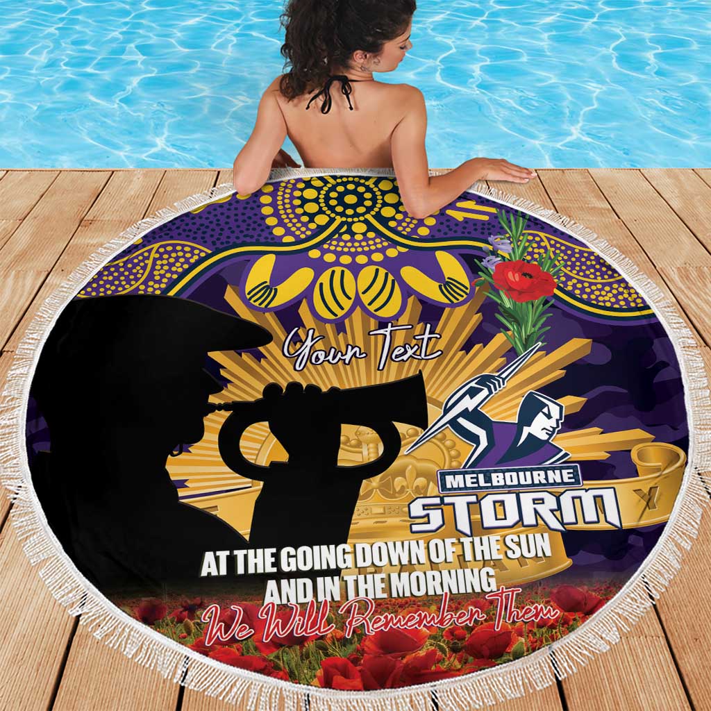 Personalised Melbourne Storm Rugby ANZAC Day Beach Blanket Last Post Poppy We Will Remember Them