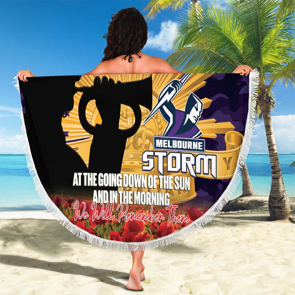 Personalised Melbourne Storm Rugby ANZAC Day Beach Blanket Last Post Poppy We Will Remember Them
