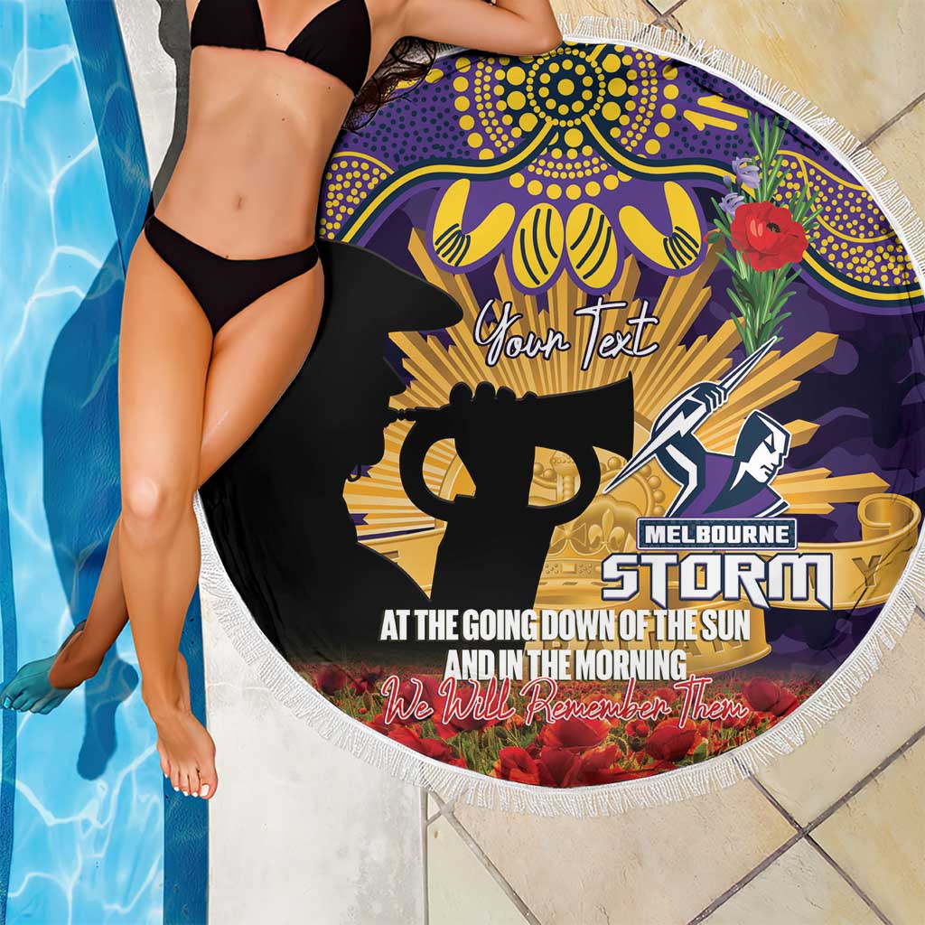 Personalised Melbourne Storm Rugby ANZAC Day Beach Blanket Last Post Poppy We Will Remember Them