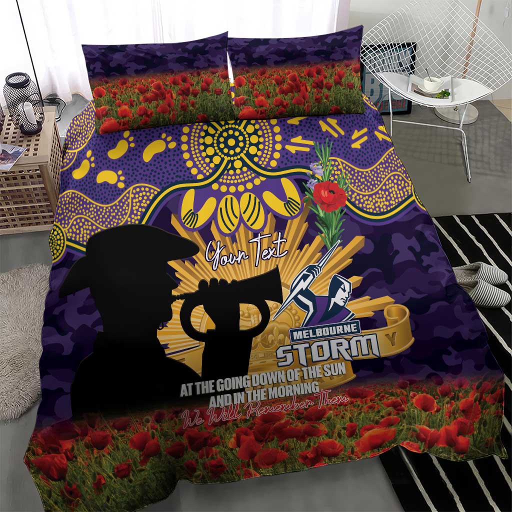Personalised Melbourne Storm Rugby ANZAC Day Bedding Set Last Post Poppy We Will Remember Them