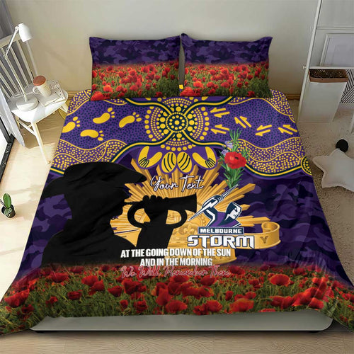 Personalised Melbourne Storm Rugby ANZAC Day Bedding Set Last Post Poppy We Will Remember Them
