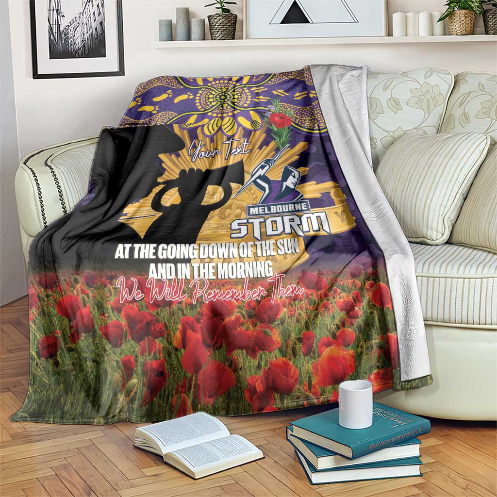 Personalised Melbourne Storm Rugby ANZAC Day Blanket Last Post Poppy We Will Remember Them