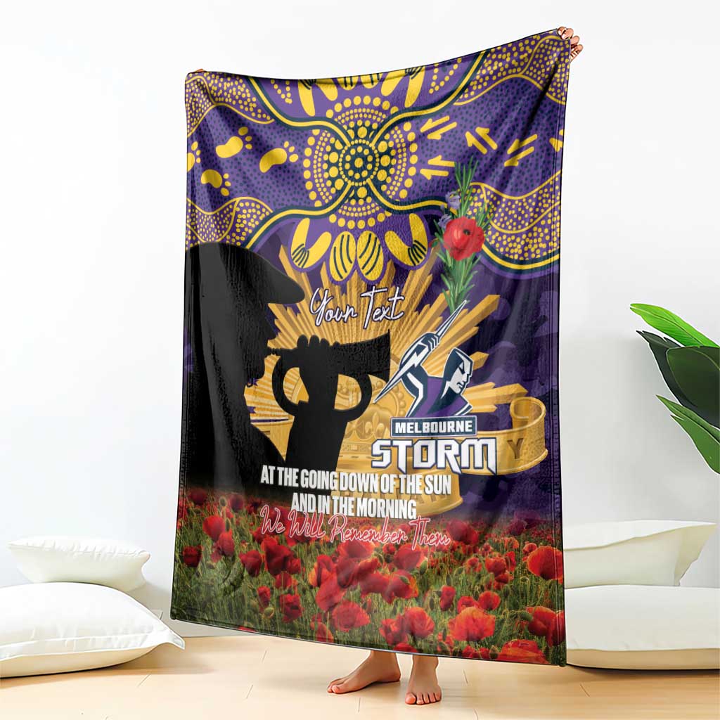 Personalised Melbourne Storm Rugby ANZAC Day Blanket Last Post Poppy We Will Remember Them