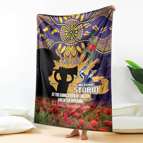 Personalised Melbourne Storm Rugby ANZAC Day Blanket Last Post Poppy We Will Remember Them