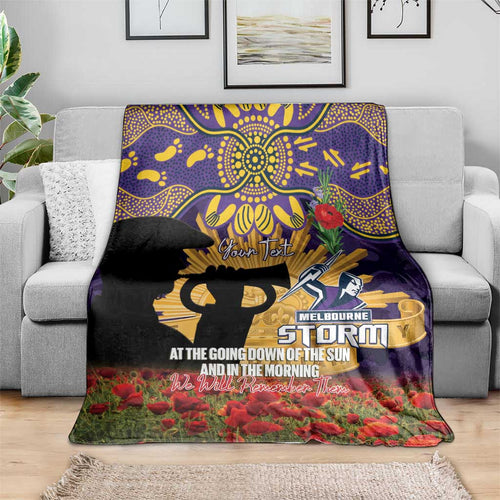 Personalised Melbourne Storm Rugby ANZAC Day Blanket Last Post Poppy We Will Remember Them