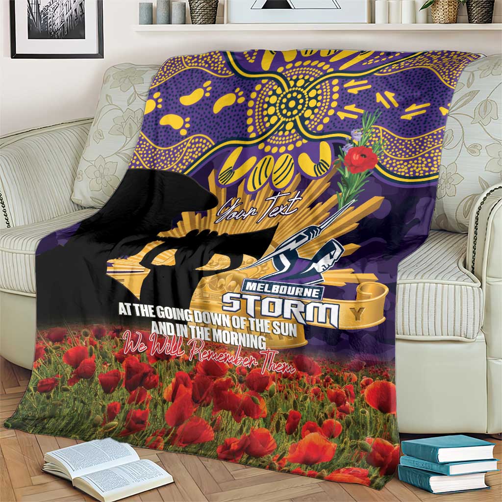Personalised Melbourne Storm Rugby ANZAC Day Blanket Last Post Poppy We Will Remember Them