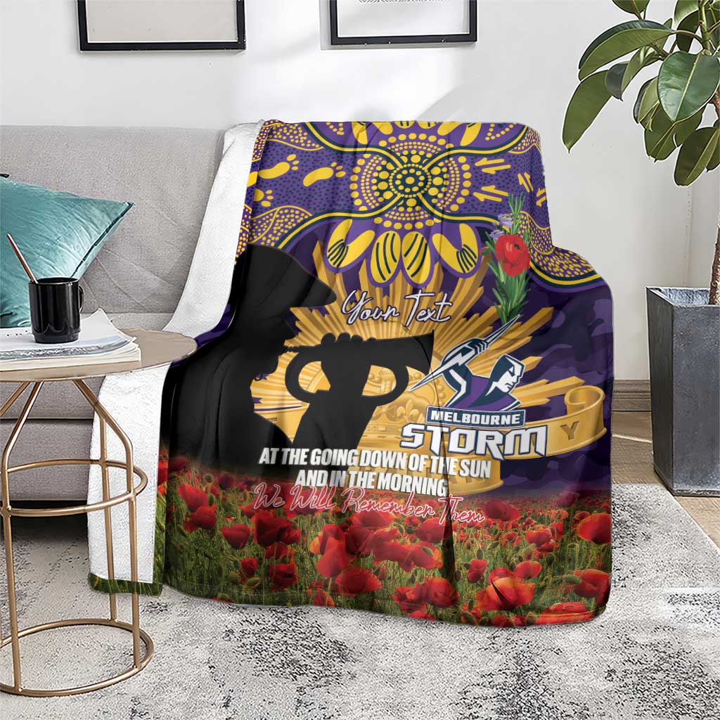 Personalised Melbourne Storm Rugby ANZAC Day Blanket Last Post Poppy We Will Remember Them