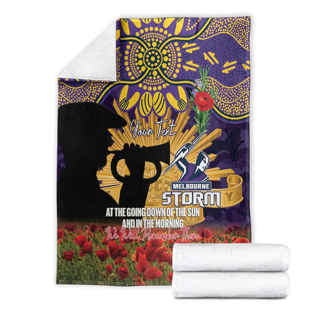 Personalised Melbourne Storm Rugby ANZAC Day Blanket Last Post Poppy We Will Remember Them