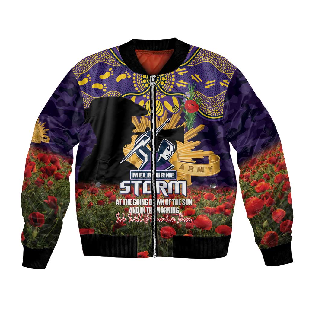Personalised Melbourne Storm Rugby ANZAC Day Bomber Jacket Last Post Poppy We Will Remember Them