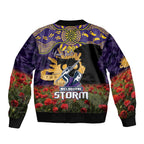 Personalised Melbourne Storm Rugby ANZAC Day Bomber Jacket Last Post Poppy We Will Remember Them