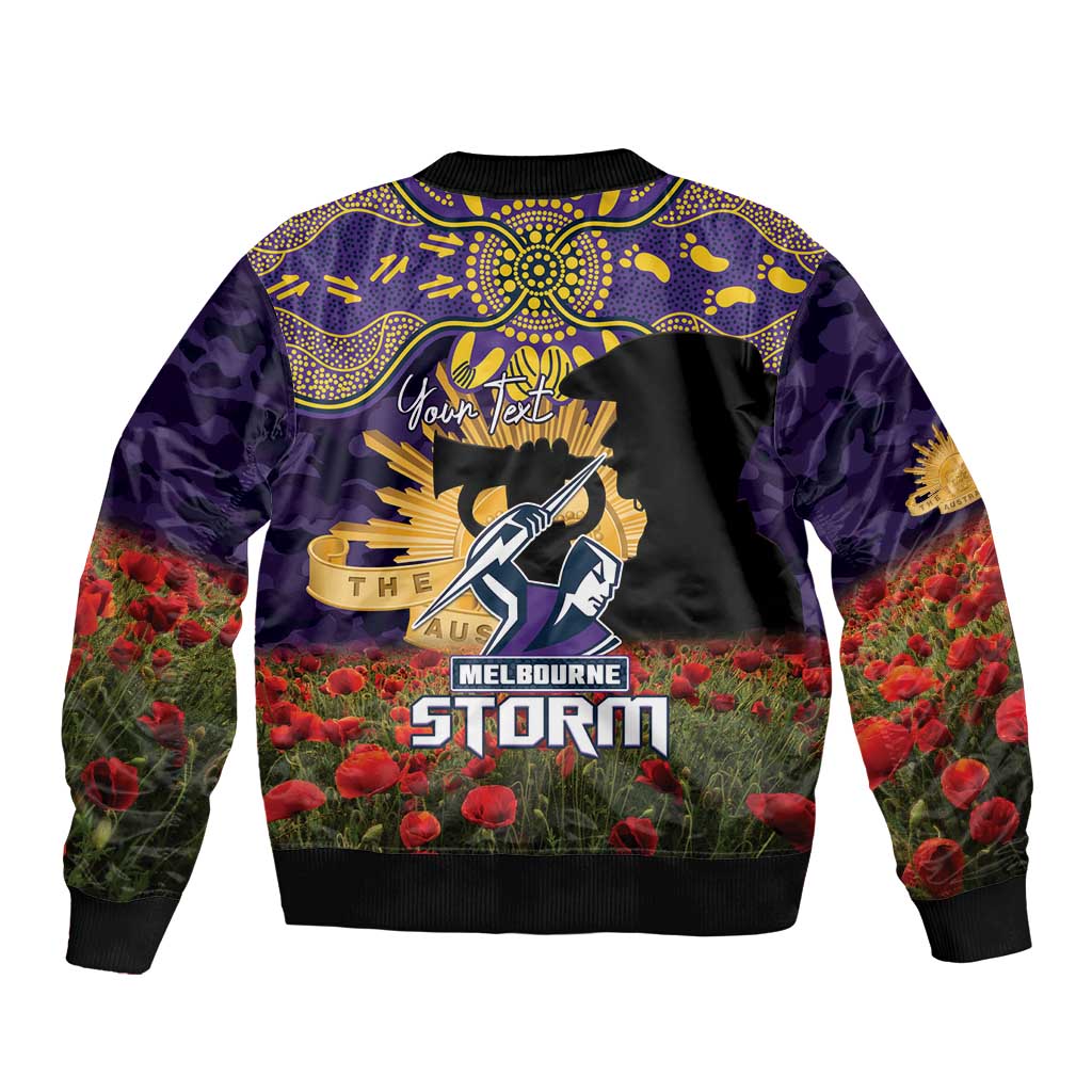 Personalised Melbourne Storm Rugby ANZAC Day Bomber Jacket Last Post Poppy We Will Remember Them