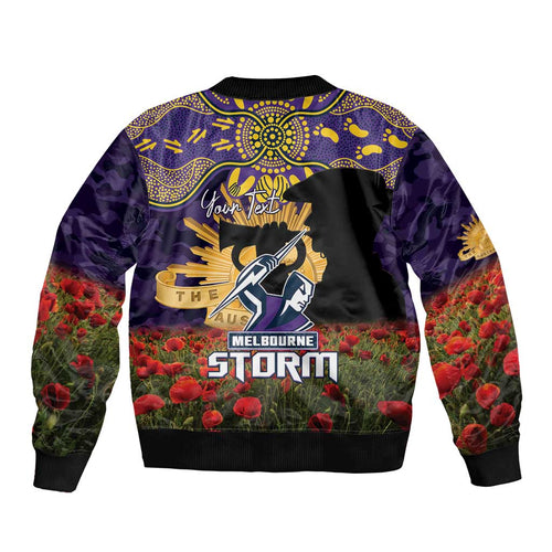 Personalised Melbourne Storm Rugby ANZAC Day Bomber Jacket Last Post Poppy We Will Remember Them
