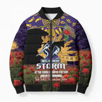 Personalised Melbourne Storm Rugby ANZAC Day Bomber Puffer Jacket Last Post Poppy We Will Remember Them