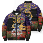 Personalised Melbourne Storm Rugby ANZAC Day Bomber Puffer Jacket Last Post Poppy We Will Remember Them