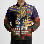 Personalised Melbourne Storm Rugby ANZAC Day Bomber Puffer Jacket Last Post Poppy We Will Remember Them