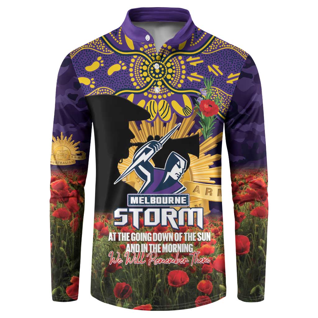 Personalised Melbourne Storm Rugby ANZAC Day Button Sweatshirt Last Post Poppy We Will Remember Them