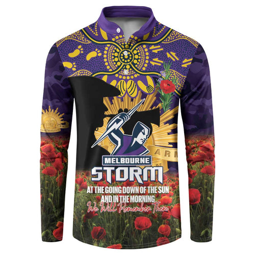 Personalised Melbourne Storm Rugby ANZAC Day Button Sweatshirt Last Post Poppy We Will Remember Them