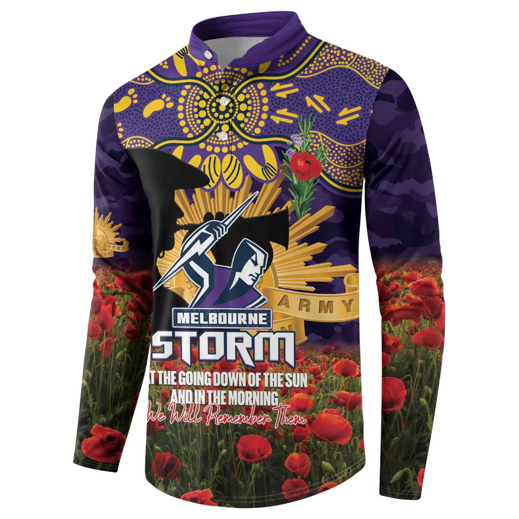 Personalised Melbourne Storm Rugby ANZAC Day Button Sweatshirt Last Post Poppy We Will Remember Them