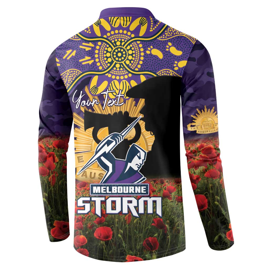 Personalised Melbourne Storm Rugby ANZAC Day Button Sweatshirt Last Post Poppy We Will Remember Them