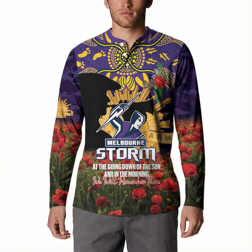Personalised Melbourne Storm Rugby ANZAC Day Button Sweatshirt Last Post Poppy We Will Remember Them