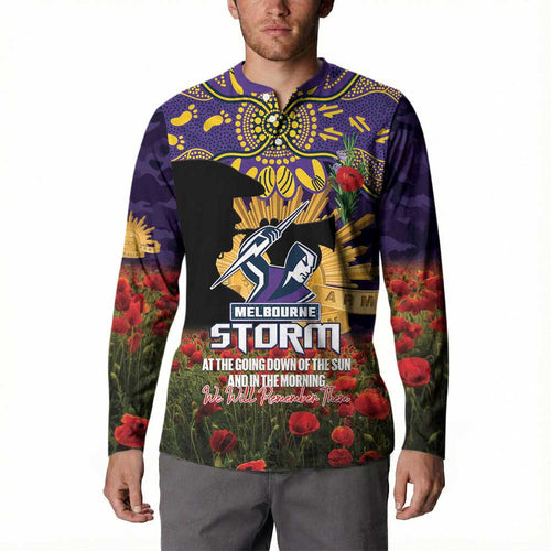 Personalised Melbourne Storm Rugby ANZAC Day Button Sweatshirt Last Post Poppy We Will Remember Them