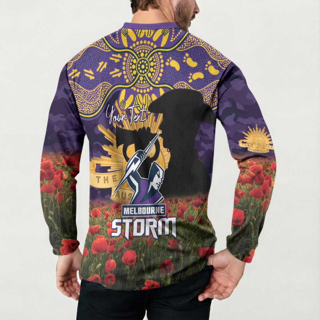 Personalised Melbourne Storm Rugby ANZAC Day Button Sweatshirt Last Post Poppy We Will Remember Them