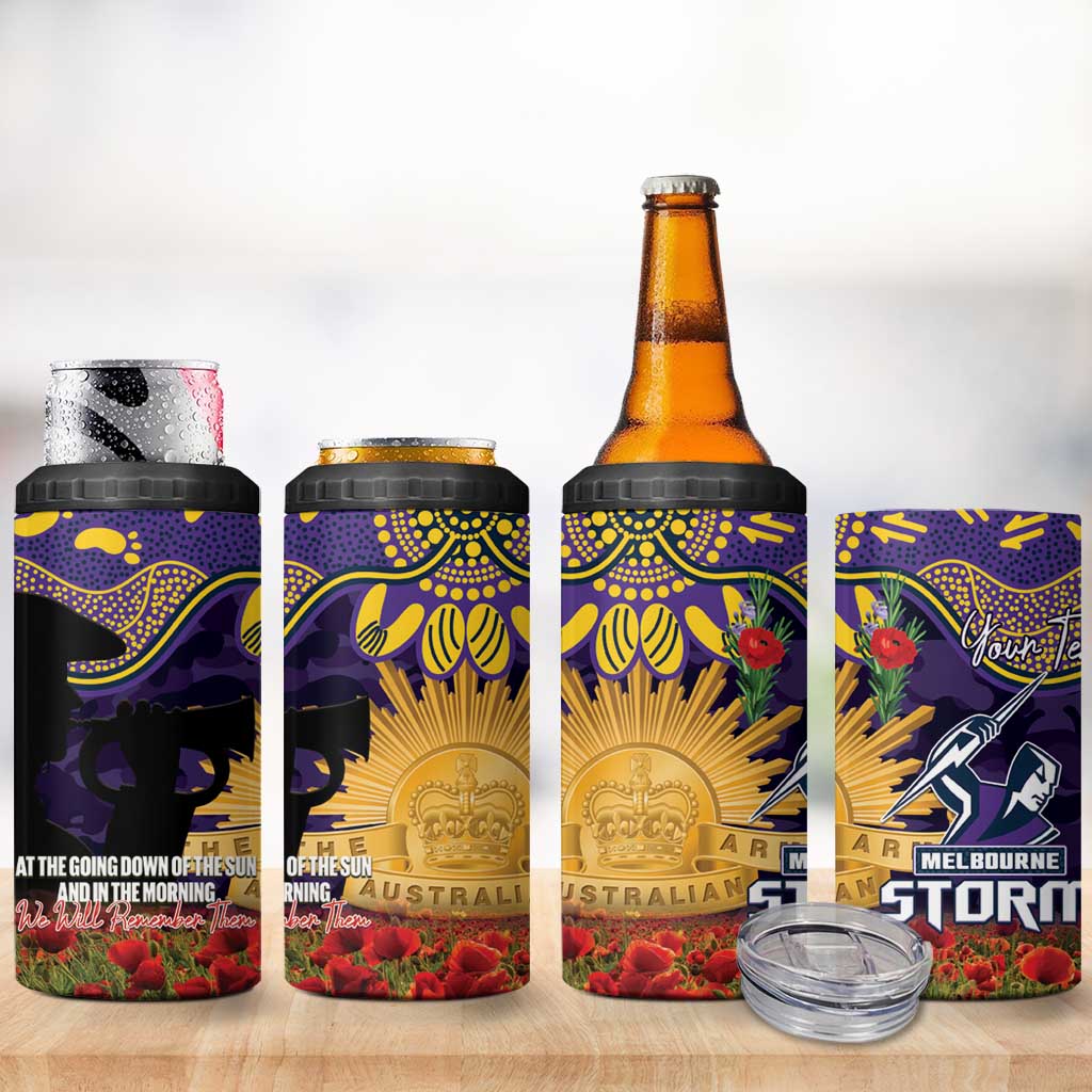 Personalised Melbourne Storm Rugby ANZAC Day 4 in 1 Can Cooler Tumbler Last Post Poppy We Will Remember Them