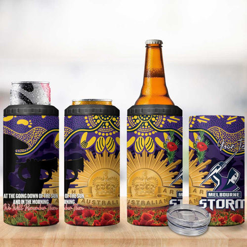 Personalised Melbourne Storm Rugby ANZAC Day 4 in 1 Can Cooler Tumbler Last Post Poppy We Will Remember Them