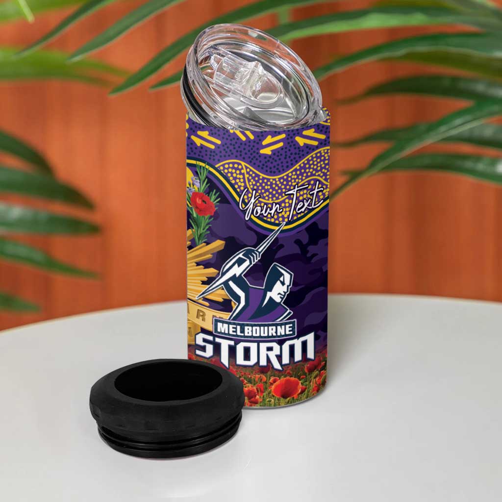 Personalised Melbourne Storm Rugby ANZAC Day 4 in 1 Can Cooler Tumbler Last Post Poppy We Will Remember Them
