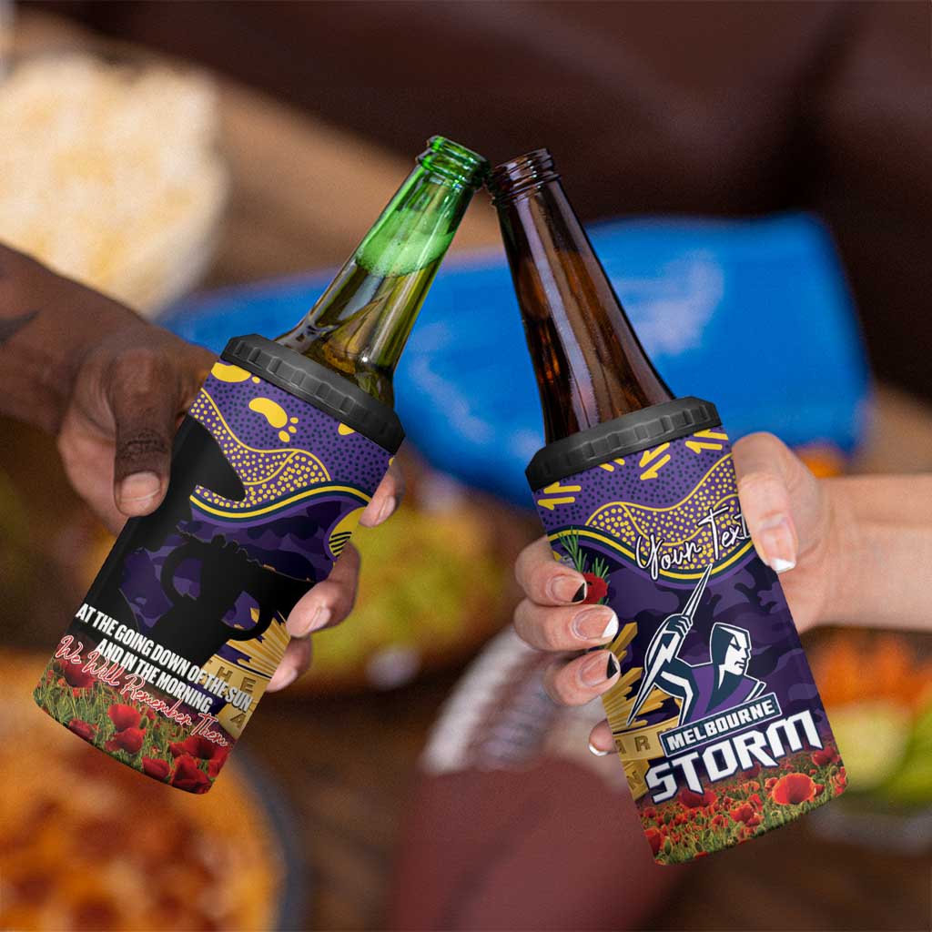 Personalised Melbourne Storm Rugby ANZAC Day 4 in 1 Can Cooler Tumbler Last Post Poppy We Will Remember Them