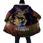 Personalised Melbourne Storm Rugby ANZAC Day Cloak Last Post Poppy We Will Remember Them