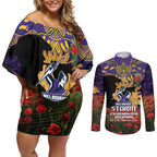 Personalised Melbourne Storm Rugby ANZAC Day Couples Matching Off Shoulder Short Dress and Long Sleeve Button Shirt Last Post Poppy We Will Remember Them
