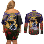 Personalised Melbourne Storm Rugby ANZAC Day Couples Matching Off Shoulder Short Dress and Long Sleeve Button Shirt Last Post Poppy We Will Remember Them