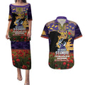 Personalised Melbourne Storm Rugby ANZAC Day Couples Matching Puletasi and Hawaiian Shirt Last Post Poppy We Will Remember Them