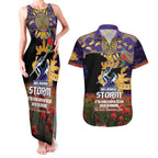 Personalised Melbourne Storm Rugby ANZAC Day Couples Matching Tank Maxi Dress and Hawaiian Shirt Last Post Poppy We Will Remember Them