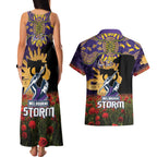 Personalised Melbourne Storm Rugby ANZAC Day Couples Matching Tank Maxi Dress and Hawaiian Shirt Last Post Poppy We Will Remember Them