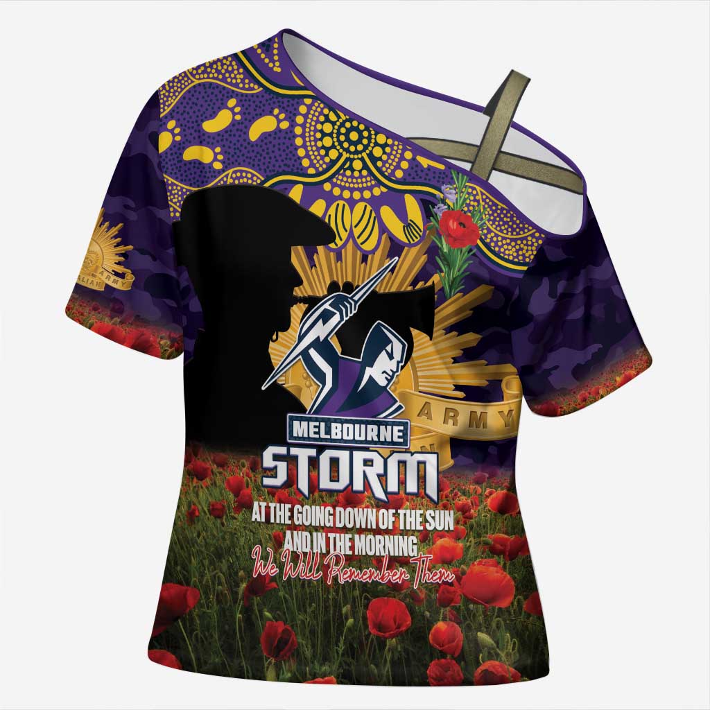 Personalised Melbourne Storm Rugby ANZAC Day Cross Shoulder Shirt Last Post Poppy We Will Remember Them