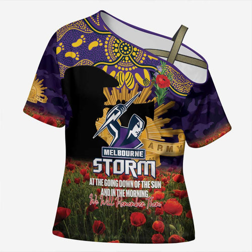 Personalised Melbourne Storm Rugby ANZAC Day Cross Shoulder Shirt Last Post Poppy We Will Remember Them