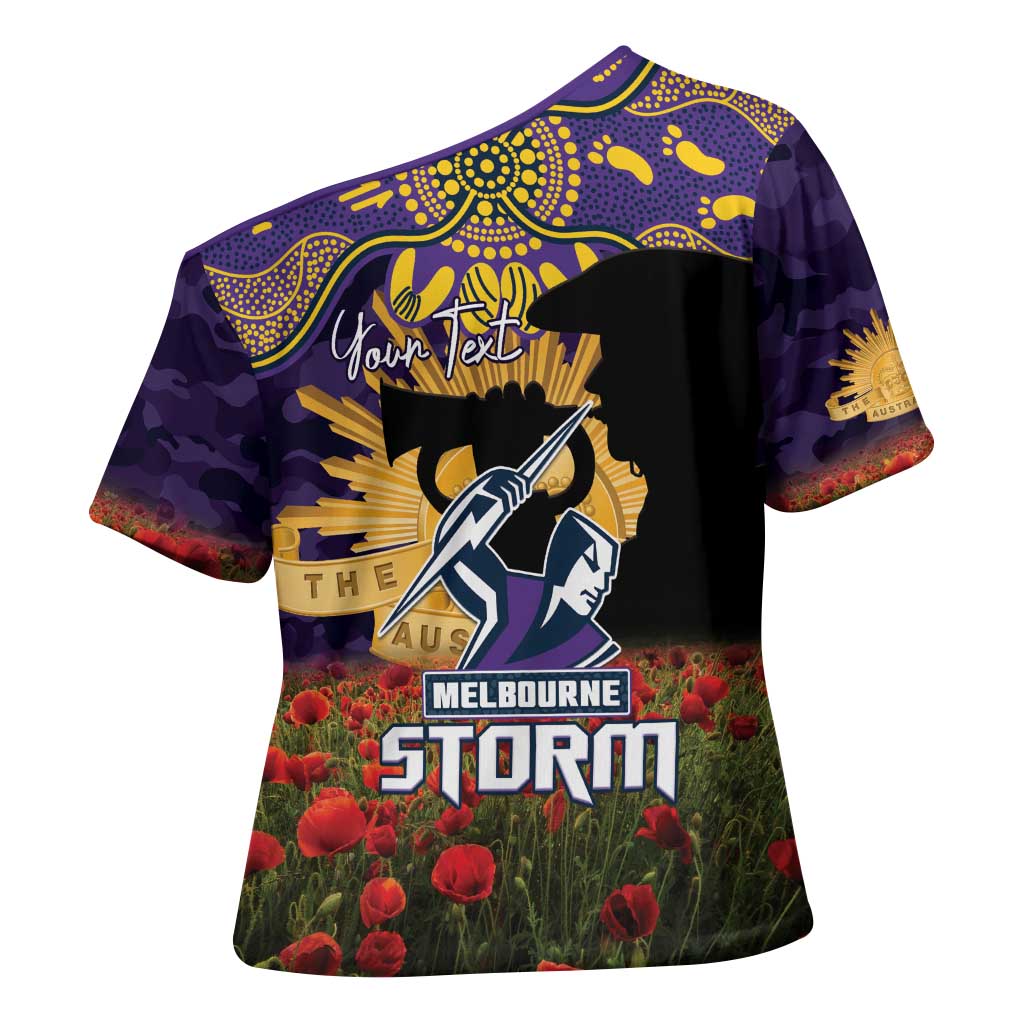 Personalised Melbourne Storm Rugby ANZAC Day Cross Shoulder Shirt Last Post Poppy We Will Remember Them