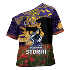 Personalised Melbourne Storm Rugby ANZAC Day Cross Shoulder Shirt Last Post Poppy We Will Remember Them