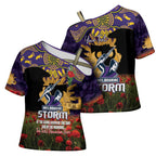 Personalised Melbourne Storm Rugby ANZAC Day Cross Shoulder Shirt Last Post Poppy We Will Remember Them