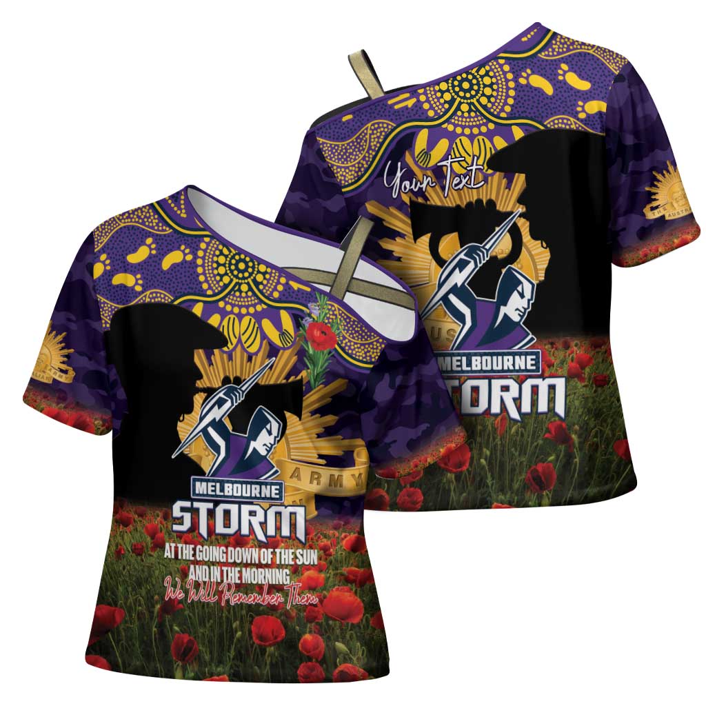 Personalised Melbourne Storm Rugby ANZAC Day Cross Shoulder Shirt Last Post Poppy We Will Remember Them