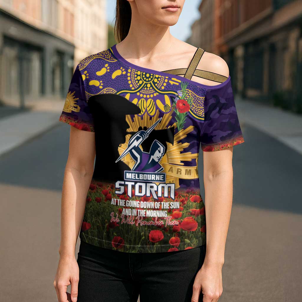 Personalised Melbourne Storm Rugby ANZAC Day Cross Shoulder Shirt Last Post Poppy We Will Remember Them