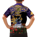 Personalised Melbourne Storm Rugby ANZAC Day Family Matching Long Sleeve Bodycon Dress and Hawaiian Shirt Last Post Poppy We Will Remember Them