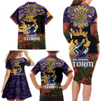 Personalised Melbourne Storm Rugby ANZAC Day Family Matching Long Sleeve Bodycon Dress and Hawaiian Shirt Last Post Poppy We Will Remember Them