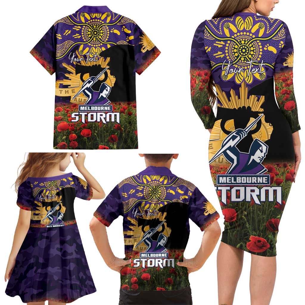 Personalised Melbourne Storm Rugby ANZAC Day Family Matching Long Sleeve Bodycon Dress and Hawaiian Shirt Last Post Poppy We Will Remember Them