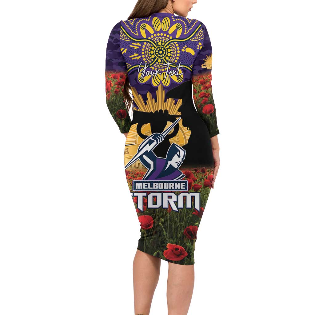 Personalised Melbourne Storm Rugby ANZAC Day Family Matching Long Sleeve Bodycon Dress and Hawaiian Shirt Last Post Poppy We Will Remember Them