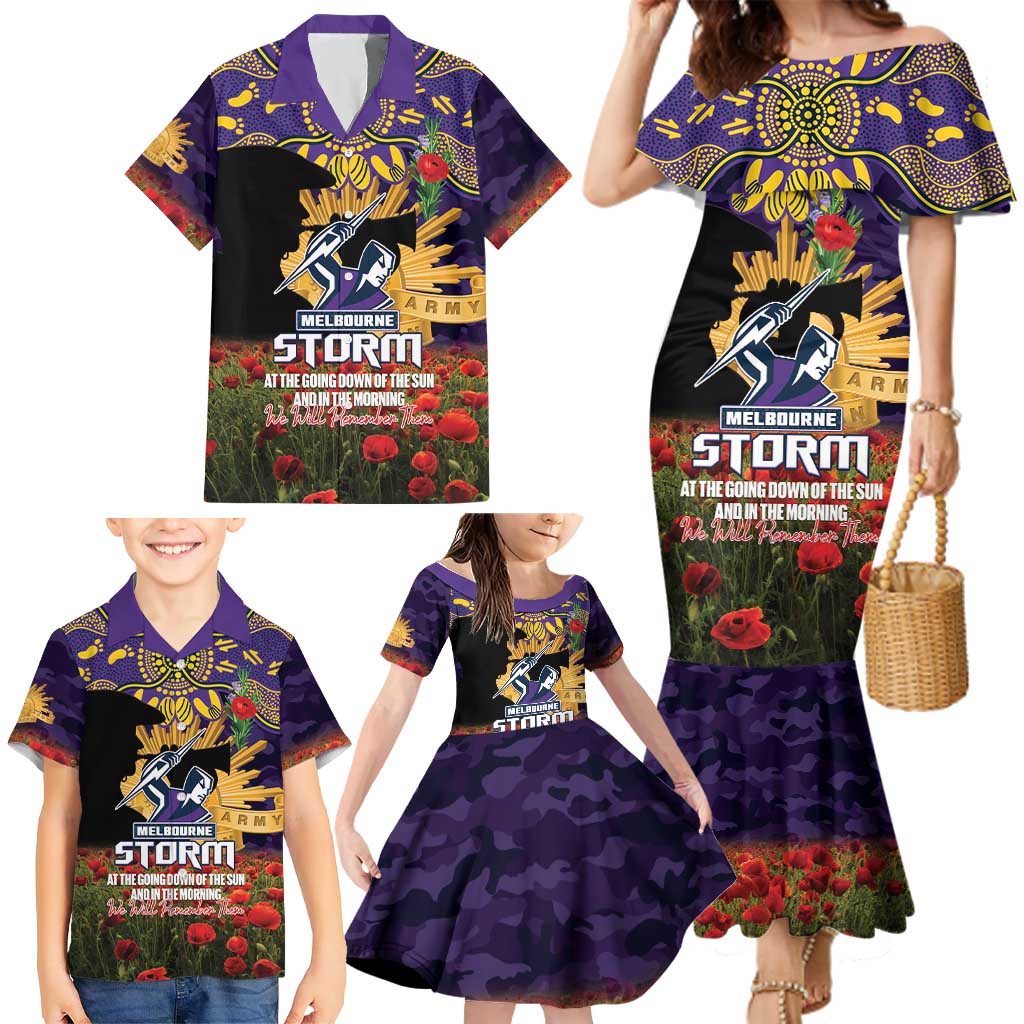 Personalised Melbourne Storm Rugby ANZAC Day Family Matching Mermaid Dress and Hawaiian Shirt Last Post Poppy We Will Remember Them